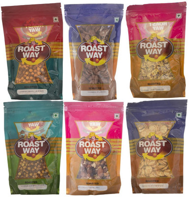 

Roast Way Foods Chana Hing Jeera & Chana Jor Garam & Chana Nimbu Podina & Choco Flakes & Disco Papad & Dry Fruit Trail Mix Roasted Namkeen Combo(1200)