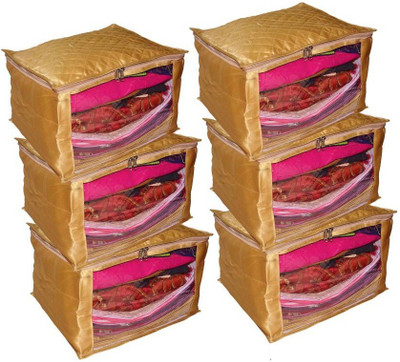 

Addyz Satin Saree Cover Pack of 6 Pieces Extra Large Jumbo 12 inch Quilted Saree Salwar Suit Kamiz Garment Cover(Gold)