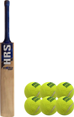 HRS Basics Cricket Set - World Cup Kashmir Willow Cricket Bat (Size 4) And Pack Of 6 Maruti Cricket Tennis Ball Cricket Kit