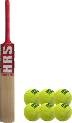 

HRS Basics Cricket Set - Gold Kashmir Willow Cricket Bat (Short handle) And Pack Of 6 Maruti Cricket Tennis Ball Cricket Kit