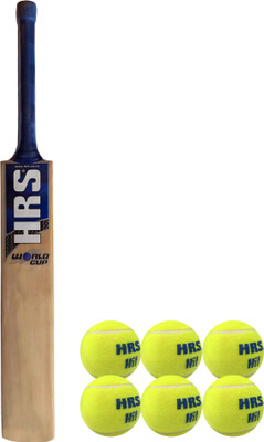 

HRS Basics Cricket Set - World Cup Kashmir Willow Cricket Bat (Short handle) And Pack Of 6 Hit Cricket Tennis Ball Cricket Kit