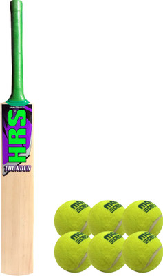 

HRS Basics Cricket Set - Thunder Kashmir Willow Cricket Bat (Short Handle) And Pack Of 6 Maruti Cricket Tennis Ball Cricket Kit
