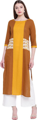 Jaipur Attire Women Solid Straight Kurta(Brown, Yellow)