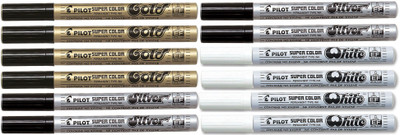 

Pilot Extra Fine Permanent Marker (White/Silver/Gold -Pack Of 12)(Set of 12, Multicolor)