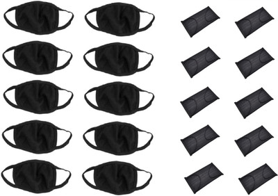 Out Of Box 10 Pieces Reusable Anti-Pollution Dust Cotton Unisex Mouth Mask and 10 Pieces Non Woven Black Face Medical Dental Earloop Anti-Dust Flu Surgical Masks Resirator Mask PM10-VM10 Mask
