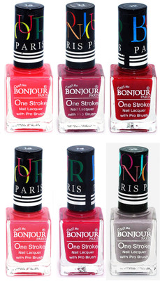 

Bonjour Paris Candy Color Long Lasting Nail paint For Teen Girls Women Nail Polish set A 145 Pink-Mauve-Red-Light Pink-Pink-Light Gray(Pack of 6)