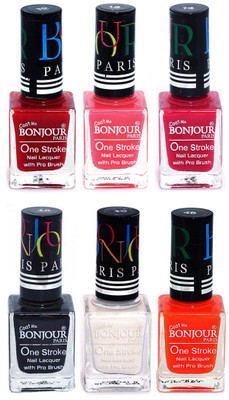 

Bonjour Paris Candy Color Long Lasting Nail paint For Teen Girls Women Nail Polish set A 196 Red-Light Pink-Pink-Black-White-Neon Orange(Pack of 6)