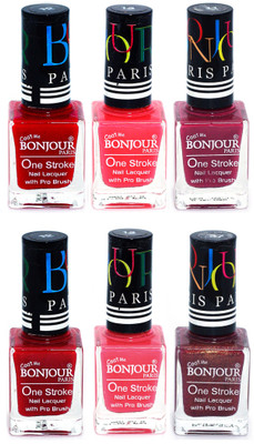 

Bonjour Paris Candy Color Long Lasting Nail paint For Teen Girls Women Nail Polish set A 132 Red-Pink-Mauve-Red-Light Pink-Coffee(Pack of 6)