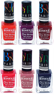 

Bonjour Paris Candy Color Long Lasting Nail paint For Teen Girls Women Nail Polish set A 14 Red-Plum-Dark Red-Pink-Mauve-Blue(Pack of 6)