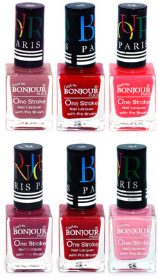 

Bonjour Paris Candy Color Long Lasting Nail paint For Teen Girls Women Nail Polish set A 109 Mauve-Red-Pink-Mauve-Red-Babby Pink(Pack of 6)