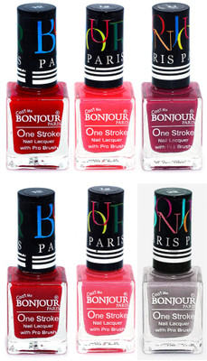 

Bonjour Paris Candy Color Long Lasting Nail paint For Teen Girls Women Nail Polish set A 125 Red-Pink-Mauve-Red-Light Pink-Light Gray(Pack of 6)
