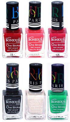 

Bonjour Paris Candy Color Long Lasting Nail paint For Teen Girls Women Nail Polish set A 194 Red-Light Pink-Pink-Black-White-Green(Pack of 6)