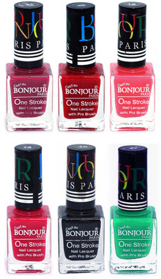 

Bonjour Paris Candy Color Long Lasting Nail paint For Teen Girls Women Nail Polish set A 176 Mauve-Red-Light Pink-Pink-Black-Green(Pack of 6)