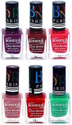 

Bonjour Paris Candy Color Long Lasting Nail paint For Teen Girls Women Nail Polish set A 47 Plum-Dark Red-Pink-Mauve-Red-Green(Pack of 6)