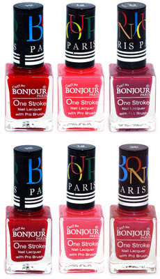 

Bonjour Paris Candy Color Long Lasting Nail paint For Teen Girls Women Nail Polish set A 131 Red-Pink-Mauve-Red-Light Pink-Maroon(Pack of 6)
