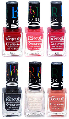 

Bonjour Paris Candy Color Long Lasting Nail paint For Teen Girls Women Nail Polish set A 183 Red-Light Pink-Pink-Black-White-Nude(Pack of 6)
