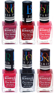 

Bonjour Paris Candy Color Long Lasting Nail paint For Teen Girls Women Nail Polish set A 170 Mauve-Red-Light Pink-Pink-Black-Maroon(Pack of 6)