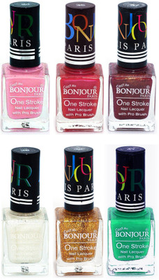 

Bonjour Paris Candy Color Long Lasting Nail paint For Teen Girls Women Nail Polish set A 326 Babby Pink-Maroon-Coffee-White-Golden-Green(Pack of 6)