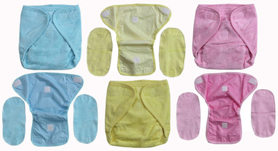 

ANNAPURNA SALES 100% Pure Ultra-Soft Cotton New Born baby Diapers or Reusable Padded New Born Baby Nappies Combo Pack of 6 Pcs. ( 6 - 9 Months, Blue;pink;yellow
