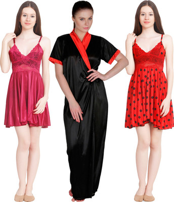 FREELY Women Nighty with Robe(Multicolor)