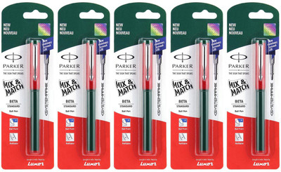 

Parker Beta Standard Light Red & Green (With New Systemark Refill) CT Ball Pen(Pack of 5)