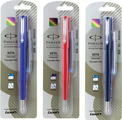 

Parker Beta Standard (1 Dark Grey + 1 Blue + 1 Red) w/o Ink convertor CT Fountain Pen(Pack of 3)