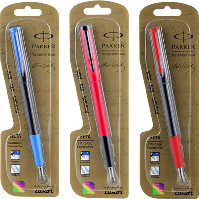 

Parker Beta Standard (1 Blue + 1 Black + 1 Red) Fountain Pen(Pack of 3)