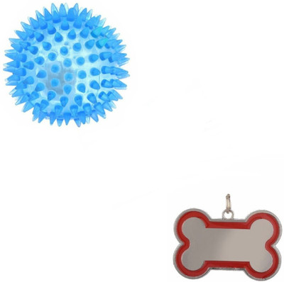 

W9 LED Light-UP Spike Squeaky Ball With Free Collar Charm For Puppy-Medium Rubber Squeaky Toy For Dog