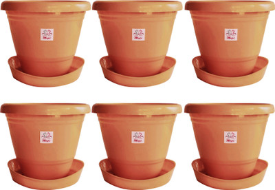 

Mopi 6 inch Heavy Duty Plastic Garden Planters With Bottom Tray Plant Container Set��(Plastic, Orange) Plant Container Set(Pack of 6, Plastic)