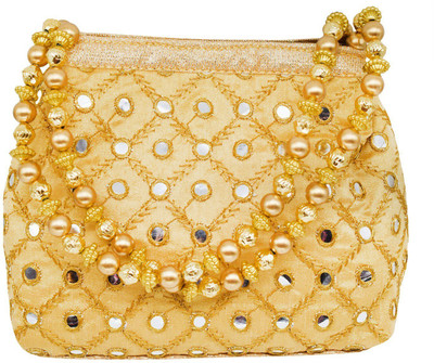 

Bagaholics Ethnic Potli Bag Silk Clutch Batwa Pouch with Embroidery wedding gift for women Potli(Gold)