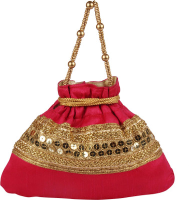 

Sunbeams SB2301RN Rawsilk Tiki Border Batwa Potli(Pink)