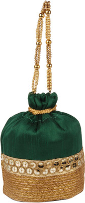 

Balee Fashions BF2302GR Rawsilk Dholak Tiki Border Batwa Potli(Green)