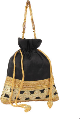 

Sunbeams SB2291BK Bottom Cutwork Border Batwa Potli(Black)
