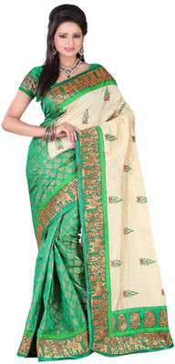 

Poornathava Printed Bhagalpuri Art Silk Saree(Green, Beige), Pink