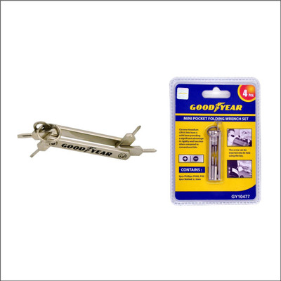 

Goodyear GY10477 4 PCS MINI POCKET FOLDING WRENCH SET Screwdriver Bit Set
