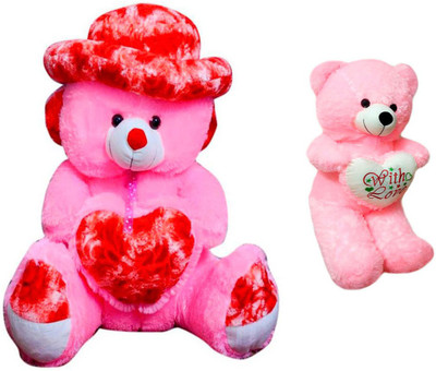 ATTRACTIVE 3 FEET PINK SOFT SITTING CAP & HEART TEDDY BEAR WITH 1.5 FEET STANDING HEART TEDDY - 85 cm(Pink)