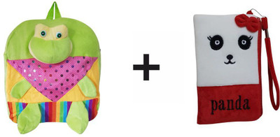 Global Choice Set of Frog Soft Toy Bag & Cute Panda Pouch - 14 inch(Green, White)