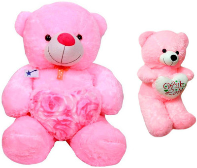 

ATTRACTIVE 3 FEET SOFT SITTING HEART TEDDY BEAR WITH 1.5 FEET STANDING HEART TEDDY BEAR - 85 cm(Pink)