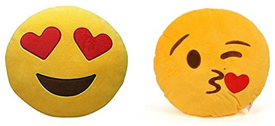 

Frantic Premium Quality Heart Eyes and Flying Kiss Soft Smiley Cushion - 35 Cm Pack of 2 - 35 cm(Yellow)