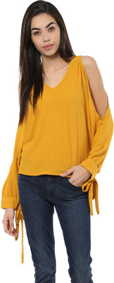 HARPA Casual Full Sleeve Solid Women Yellow Top