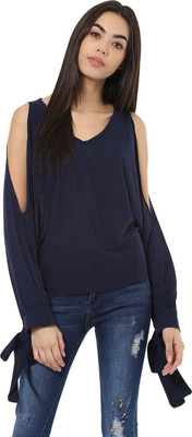 HARPA Casual Full Sleeve Solid Women Blue Top