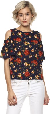 HARPA Casual Half Sleeve Floral Print Women Blue Top