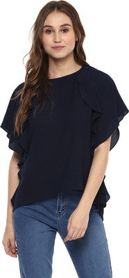 HARPA Casual Half Sleeve Solid Women Blue Top