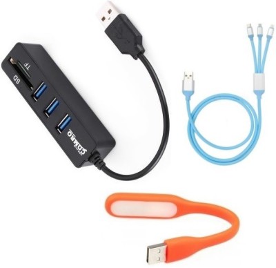 

durReey Set of Multi connectivity USB Hub, 3 IN 1 lightning 8 Pin + ANDROID+ CType with Mini Flexible USB LED Light Lamp for Laptop Computer Keyboard Reading Notebook 3C83Y USB Hub, USB Cable, Led Light(Orange, Black, Blue)