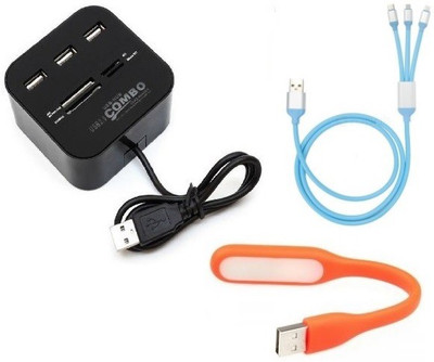 

durReey Set of Multi connectivity USB Hub, 3 IN 1 lightning 8 Pin + ANDROID+ CType with Mini Flexible USB LED Light Lamp for Laptop Computer Keyboard Reading Notebook 3C77Y USB Hub, USB Cable, Led Light(Orange, Black, Blue)