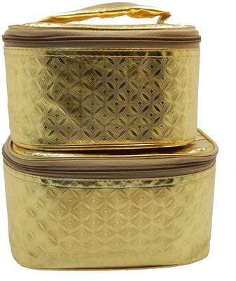 

RK Brands Designer Golden Portable (Set of 2) With inner chain compartment and firm handle Travel Makeup Vanity Box(Golden)