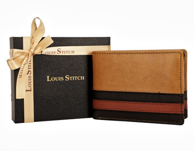 

LOUIS STITCH Men Brown Genuine Leather Wallet(8 Card Slots), Soft brown