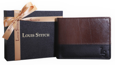 

LOUIS STITCH Men Brown Genuine Leather Wallet(8 Card Slots), Dual tone brown and black