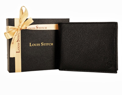 

LOUIS STITCH Men Black Genuine Leather Wallet(12 Card Slots), Jet black