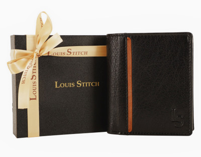 

LOUIS STITCH Men Black Genuine Leather Wallet(8 Card Slots), Jet black